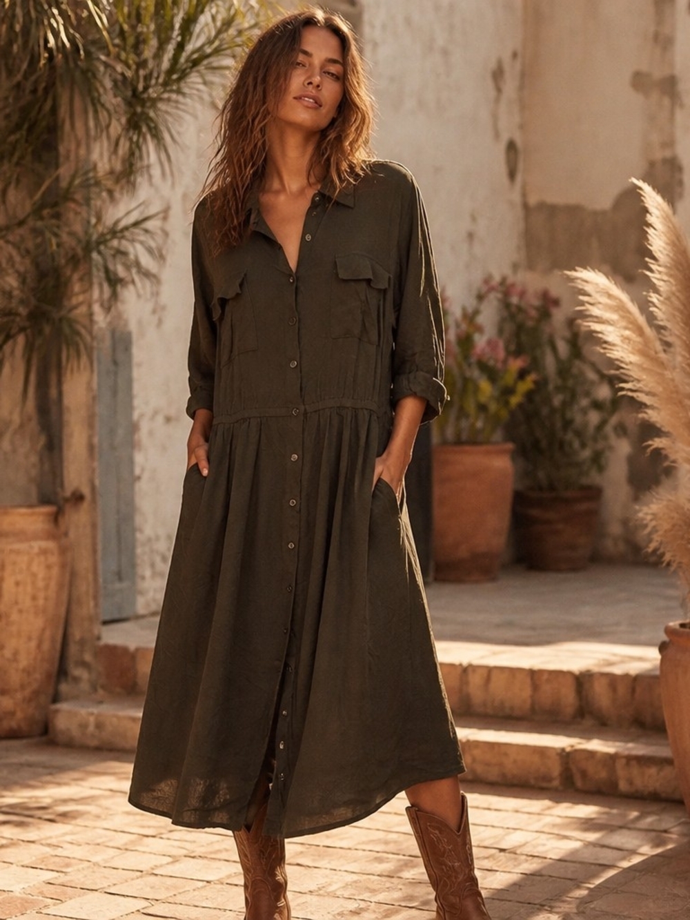 torrid Olive Green Button-Front Maxi Shirt Dress